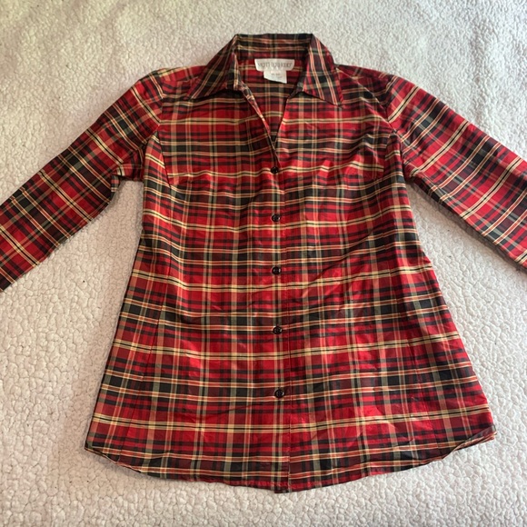 Motherhood 100% silk Button up Plaid Maternity Top - Picture 1 of 6